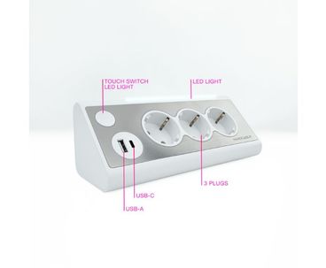 REGLETA SOBREMESA 3 TOMAS + 2xUSB CON LUZ BLANCO NANOCABLE