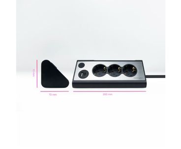REGLETA SOBREMESA 3 TOMAS + 2xUSB CON LUZ NEGRO NANOCABLE