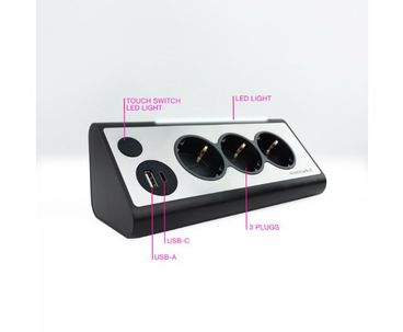 REGLETA SOBREMESA 3 TOMAS + 2xUSB CON LUZ NEGRO NANOCABLE