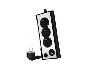 REGLETA SOBREMESA 3 TOMAS + 2xUSB CON LUZ NEGRO NANOCABLE