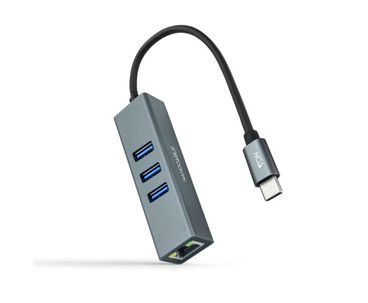 CONVERSOR USB-C A ETHERNET GIGABIT + 3xUSB 3.0 15cm GRIS NANOCABLE