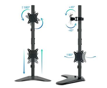 SOPORTE MESA 2 PANTALLAS VERTICALES GIRATORIO E INCLINABLE 17''-32'' NEGRO TOOQ