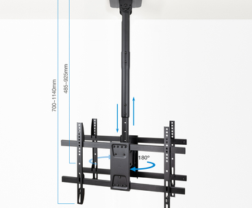 SOPORTE TECHO 2 PANTALLAS 43"-86" GIRO/INCLINABLE NEGRO TOOQ