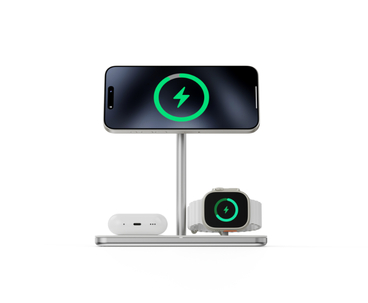 SOPORTE BASE DE CARGA INALAMBRICO 3en1 MAGSAFE PLATA LINQ